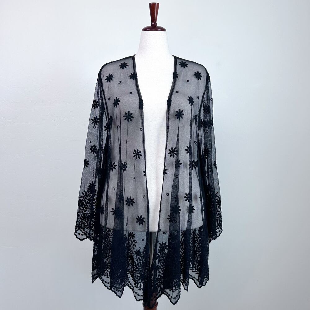 Torrid 2X Black Witchy Sexy Sheer Mesh Lace Whimsigoth Kimono Cover-Up NWT